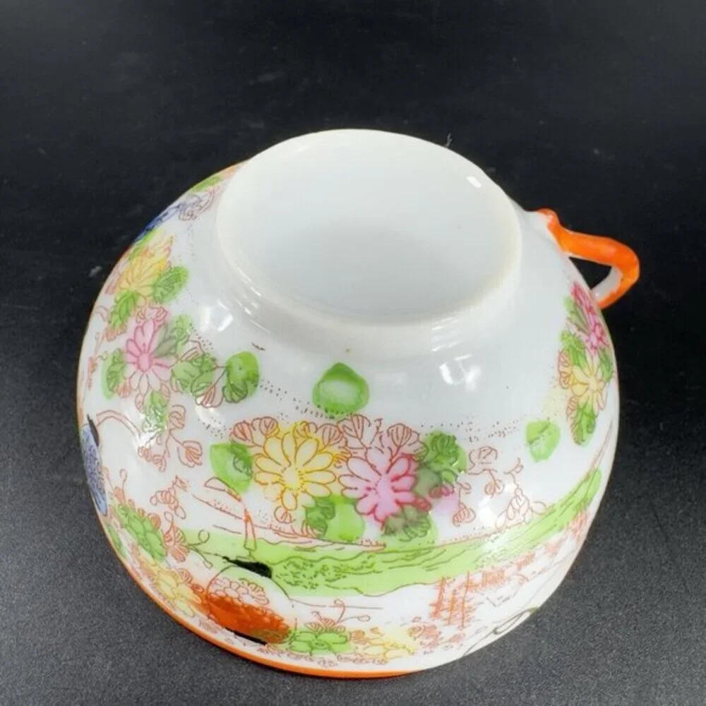 Japanese Kutani Geisha Porcelain Eggshell‎ Thin See Through Teacup Saucer Set